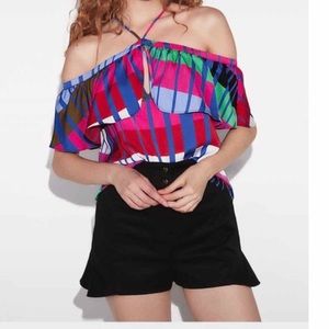 Multicolor Striped Cold Shoulder Halter Top